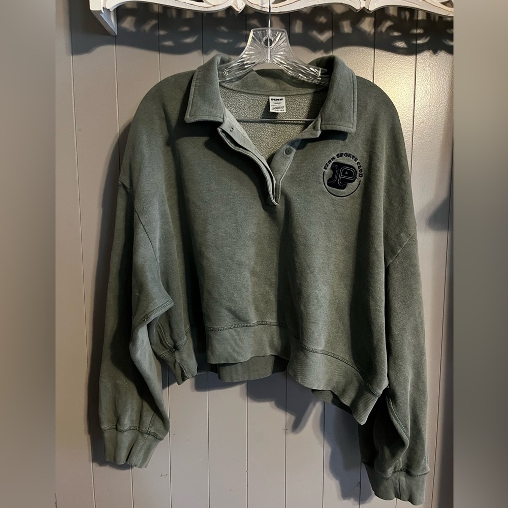 Victoria's Secret PINK Ivy Fleece Polo Sweatshirt sage green